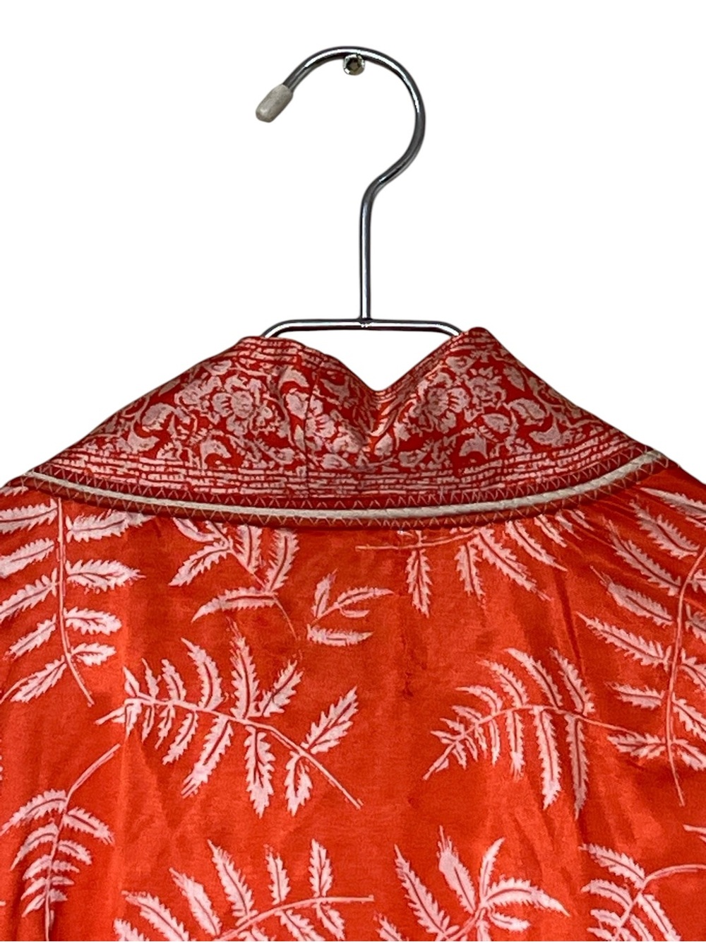 Zara Hanoi orange and white leaf print satin long kimono with waist tie - Picture 13 of 16
